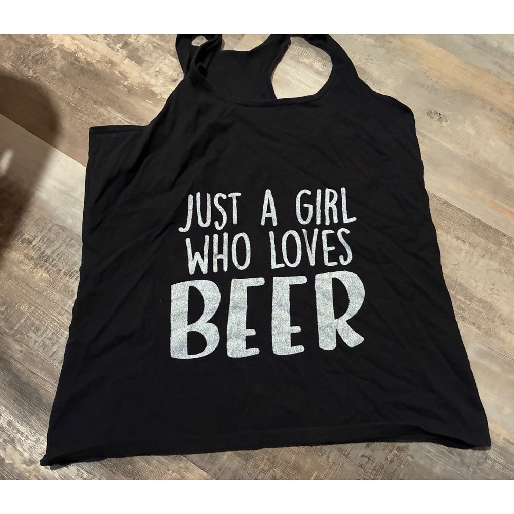 Just A Girl Who Loves Beer Graphic Racerback Tank Top Black Silver Women Small